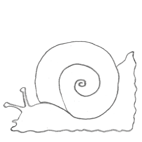 Bleistiftzeichnung einer Weinbergschnecke aus nur einem Strich. Das Bild verlinkt zu einer Bastelanleitung für ein Lesezeichen.
