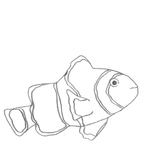 Bleistiftzeichnung eines Allemonenfisches. Das Bild verlinkt zu einer Bastelanleitung für ein Mobile.